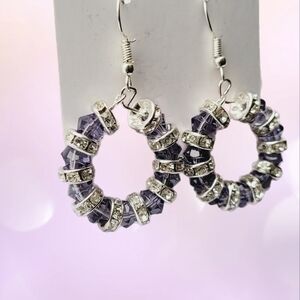 Elegant Purple Crystal And Rhinestone Hoop Earrings